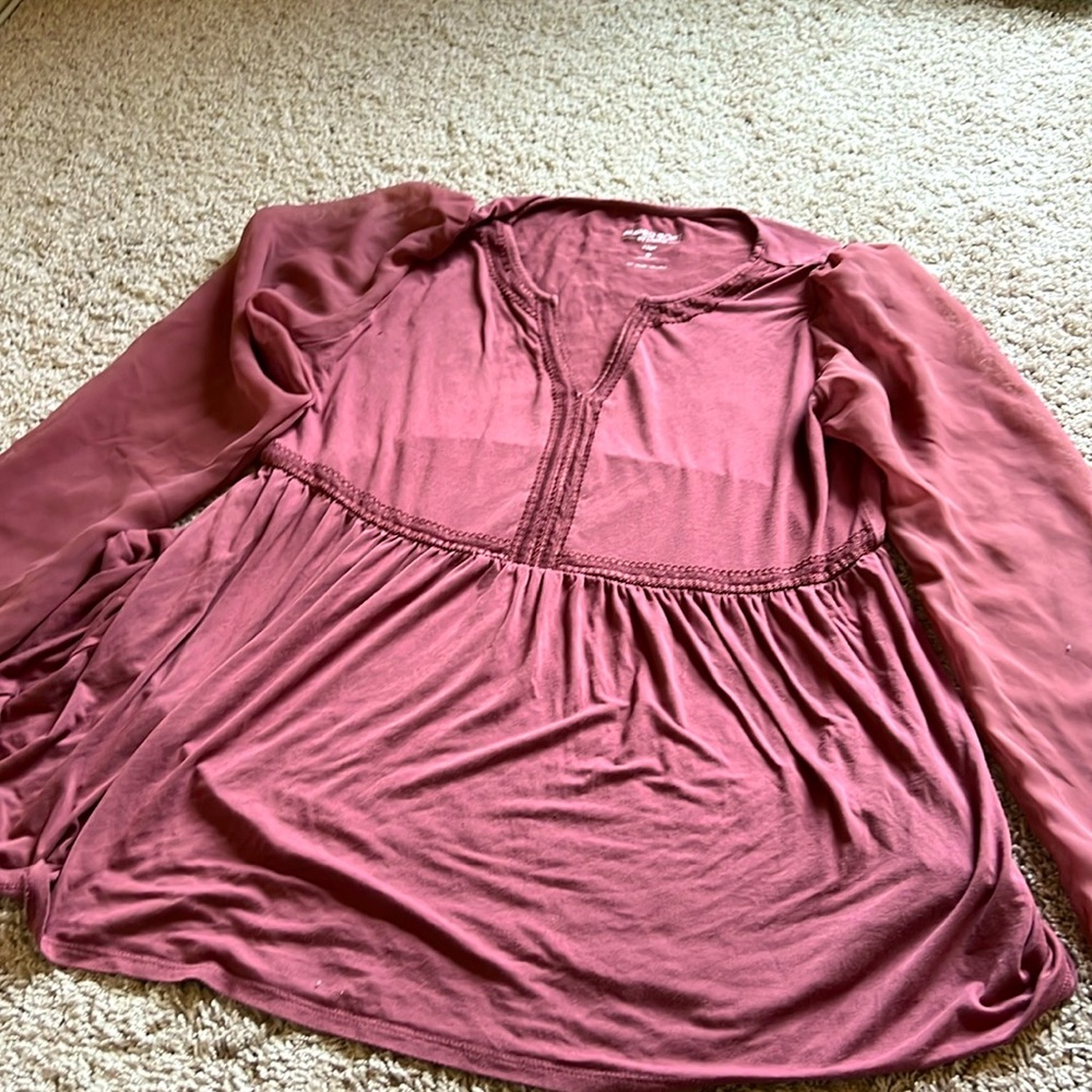 Knit top with sheer long sleeves